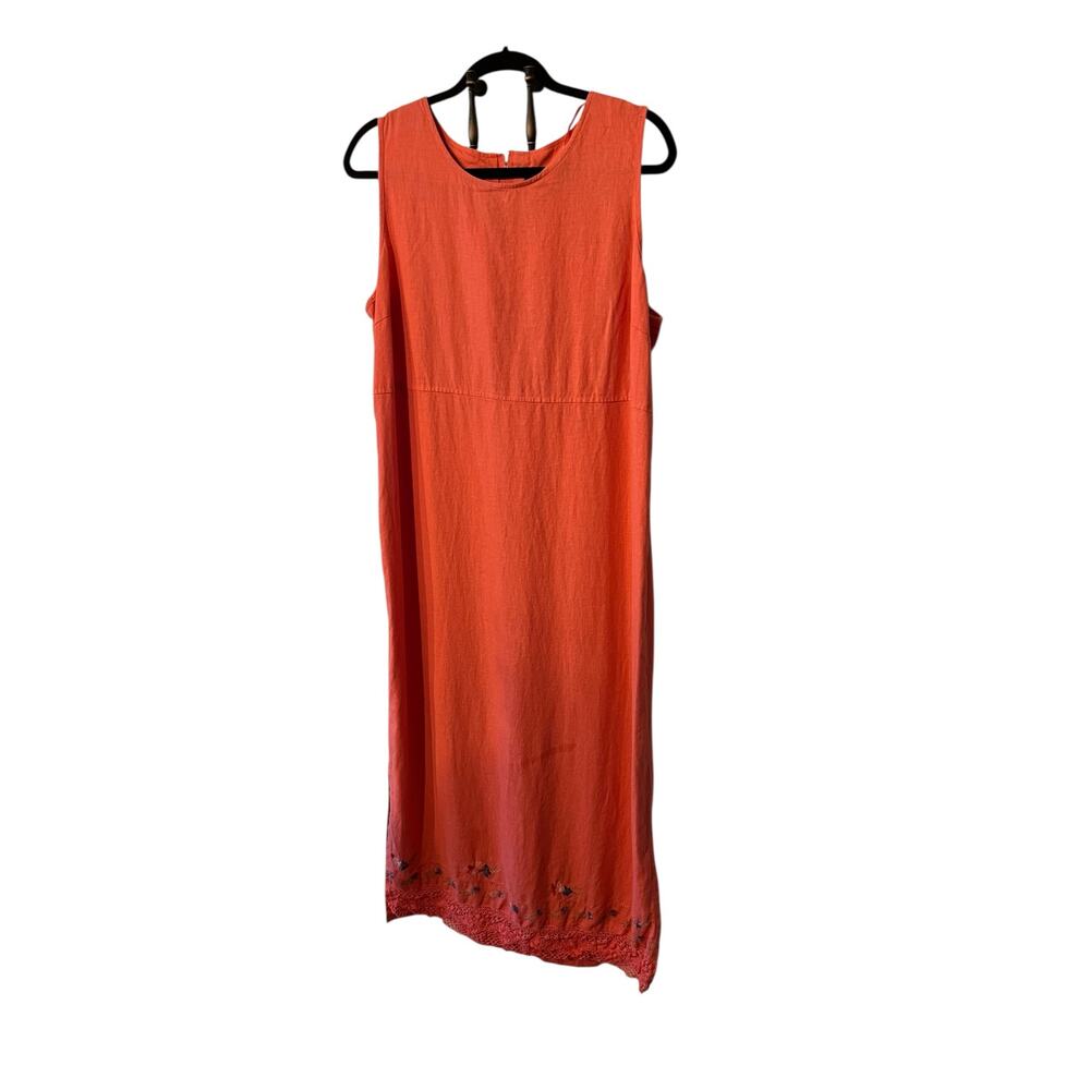 MHM Melissa Harper Coral Linen Blend SS Tank Shift Embroidered Maxi Size 16Tall